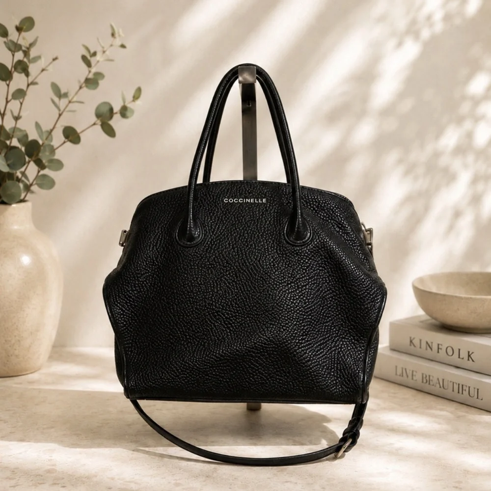 Coccinelle Black Pebbled Leather Satchel Bag – Italian Leather Crossbody